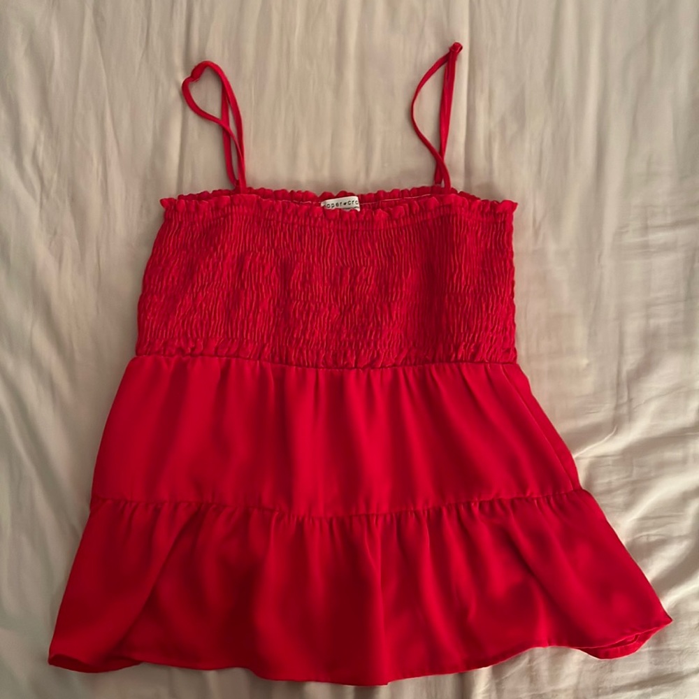 Paper Crane Red Peplum Tank Top — Large